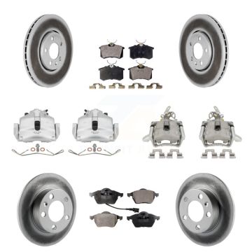Front Rear Brake Caliper Coat Rotors & Semi-Metallic Pad Kit (10Pc) For Volkswagen Jetta KCG-100998P