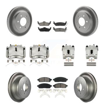 Front Rear Brake Caliper Coat Rotors Semi-Metallic Pad Kit (10Pc) For Ford F-150 Lincoln KCG-101003S