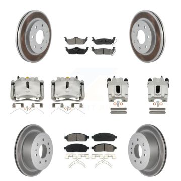 Front Rear Brake Caliper Coat Rotors Semi-Metallic Pad Kit (10Pc) For Ford F-150 Lincoln KCG-101004S