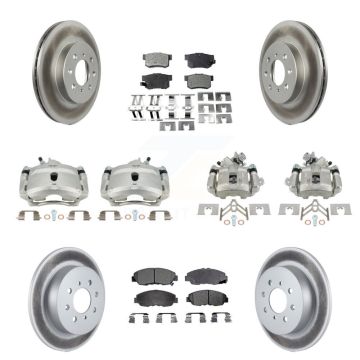 Front Rear Disc Brake Caliper Coat Rotors & Semi-Metallic Pad Kit (10Pc) For Honda Civic KCG-101008P