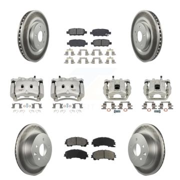 Front Rear Disc Brake Caliper Coat Rotor & Semi-Metallic Pad Kit (10Pc) For Nissan Rogue KCG-101010S