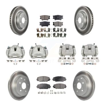 Front Rear Disc Brake Caliper Coat Rotors & Semi-Metallic Pad Kit (10Pc) For Toyota RAV4 KCG-101013P