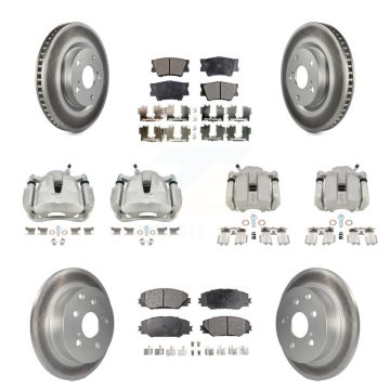 Front Rear Disc Brake Caliper Coat Rotors & Semi-Metallic Pad Kit (10Pc) For Toyota RAV4 KCG-101014P