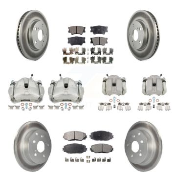 Front Rear Disc Brake Caliper Coat Rotors & Semi-Metallic Pad Kit (10Pc) For Toyota RAV4 KCG-101015P