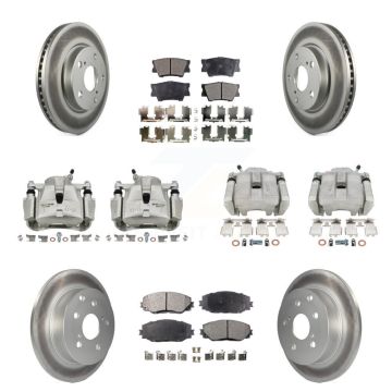 Front Rear Disc Brake Caliper Coat Rotors & Semi-Metallic Pad Kit (10Pc) For Toyota RAV4 KCG-101016P