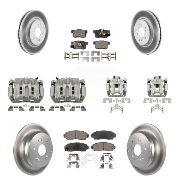Front Rear Disc Brake Caliper Coat Rotor Semi-Metallic Pad Kit (10Pc) For Honda CR-V AWD KCG-101026P