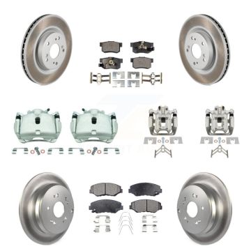 Front Rear Disc Brake Caliper Coat Rotor Semi-Metallic Pad Kit (10Pc) For Honda CR-V FWD KCG-101027P