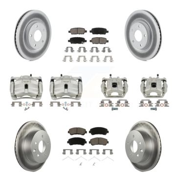 Front Rear Disc Brake Caliper Coat Rotors Ceramic Pad Kit (10Pc) For Nissan Rogue Select KCG-101031C