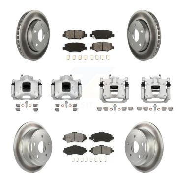 Front Rear Disc Brake Caliper Coat Rotors Semi-Metallic Pad Kit (10Pc) For Jeep Wrangler KCG-101035S