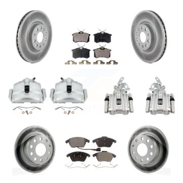 Front Rear Brake Caliper Coat Rotor & Semi-Metallic Pad Kit (10Pc) For Volkswagen Beetle KCG-101037P