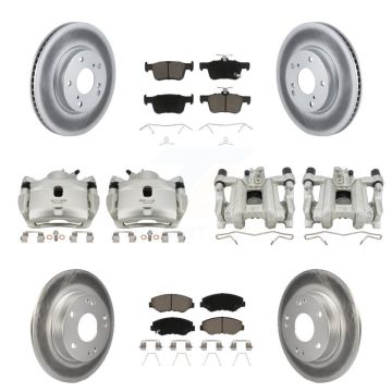 Front Rear Disc Brake Caliper Coated Rotors And Ceramic Pads Kit (10Pc) For Honda Civic KCG-101038C