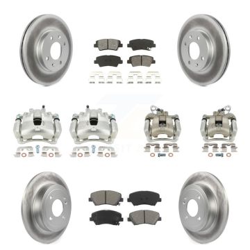 Front Rear Disc Brake Caliper Coated Rotors And Semi-Metallic Pad Kit (10Pc) For Kia Rio KCG-101038S