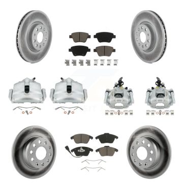 Front Rear Disc Brake Caliper Coated Rotor And Ceramic Pad Kit (10Pc) For Volkswagen GTI KCG-101040C