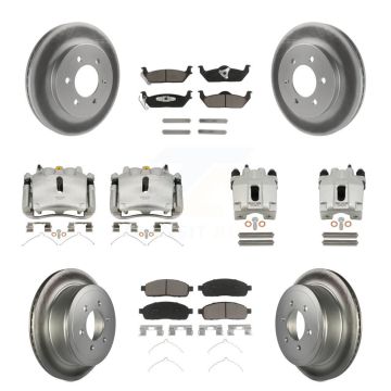 Front Rear Brake Caliper Coat Rotor & Ceramic Pad Kit (10Pc) For Ford F-150 Lincoln Mark KCG-101045C