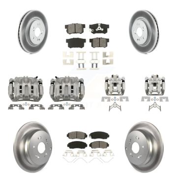 Front Rear Disc Brake Caliper Coat Rotor Semi-Metallic Pad Kit (10Pc) For Honda CR-V AWD KCG-101046S