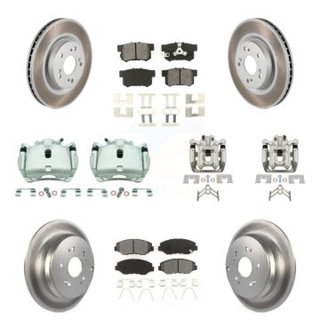 Front Rear Disc Brake Caliper Coat Rotor Semi-Metallic Pad Kit (10Pc) For Honda CR-V FWD KCG-101047S