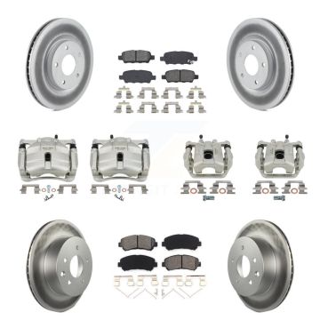 Front Rear Brake Caliper Coat Rotor Semi-Metallic Pad Kit (10Pc) For Nissan Rogue Select KCG-101049S