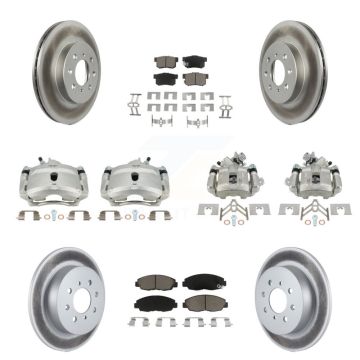 Front Rear Disc Brake Caliper Coated Rotors And Ceramic Pads Kit (10Pc) For Honda Civic KCG-101051C