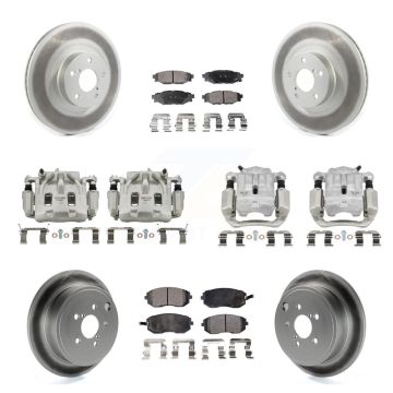 Front Rear Disc Brake Caliper Coat Rotors Semi-Metallic Pad Kit (10Pc) For Subaru Legacy KCG-101053P