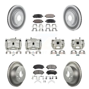 Front Rear Disc Brake Caliper Coat Rotors Ceramic Pad Kit (10Pc) For Nissan Rogue Select KCG-101053T