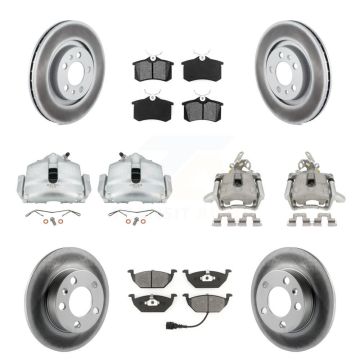 Front Rear Brake Caliper Coat Rotors & Semi-Metallic Pad Kit (10Pc) For Volkswagen Jetta KCG-101057S