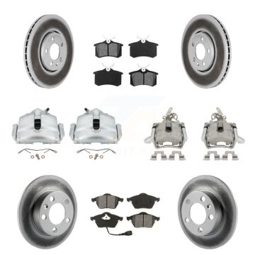 Front Rear Brake Caliper Coat Rotors & Semi-Metallic Pad Kit (10Pc) For Volkswagen Jetta KCG-101058S