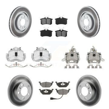 Front Rear Brake Caliper Coat Rotors & Semi-Metallic Pad Kit (10Pc) For Volkswagen Jetta KCG-101059S
