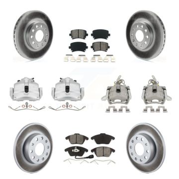 Front Rear Brake Caliper Coat Rotor & Semi-Metallic Pad Kit (10Pc) For Volkswagen Rabbit KCG-101061S