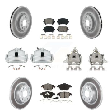 Front Rear Disc Brake Caliper Coat Rotor Semi-Metallic Pad Kit (10Pc) For Volkswagen GTI KCG-101062S