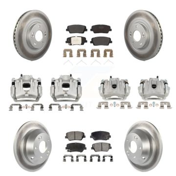 Front Rear Disc Brake Caliper Coat Rotors & Semi-Metallic Pad Kit (10Pc) For Kia Sorento KCG-101069P