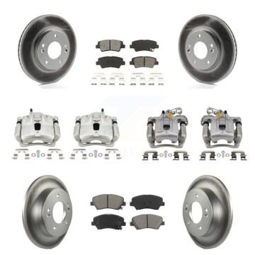 Front Rear Brake Caliper Coat Rotor And Semi-Metallic Pad Kit (10Pc) For Hyundai Elantra KCG-101069S