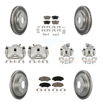 Front Rear Disc Brake Caliper Coated Rotors And Ceramic Pads Kit (10Pc) For Honda Civic KCG-101070C