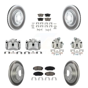 Front Rear Brake Caliper Coat Rotors Ceramic Pad Kit (10Pc) For Honda Civic Si with 2.0L KCG-101071C