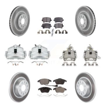 Front Rear Disc Brake Caliper Coat Rotor Semi-Metallic Pad Kit (10Pc) For Volkswagen GTI KCG-101071P