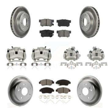 Front Rear Brake Caliper Coat Rotor & Semi-Metallic Pad Kit (10Pc) For Honda Civic Acura KCG-101071S