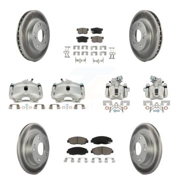 Front Rear Disc Brake Caliper Coated Rotors And Ceramic Pads Kit (10Pc) For Honda Civic KCG-101072C