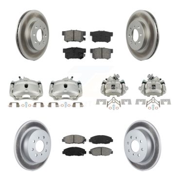Front Rear Disc Brake Caliper Coat Rotors & Semi-Metallic Pad Kit (10Pc) For Honda Civic KCG-101072S