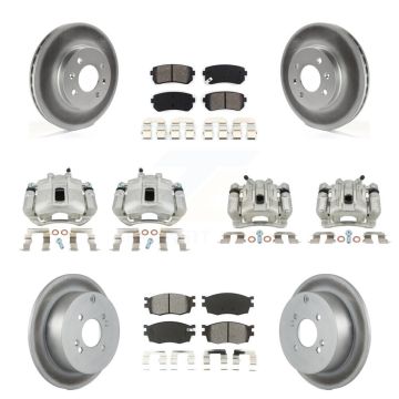 Front Rear Brake Caliper Coat Rotors Semi-Metallic Pad Kit (10Pc) For Hyundai Accent Kia KCG-101079S