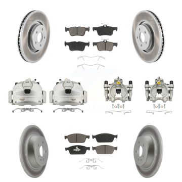 Front Rear Disc Brake Caliper Coated Rotors And Ceramic Pads Kit (10Pc) For Lincoln MKC KCG-101080C