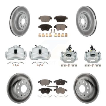 Front Rear Disc Brake Caliper Coat Rotor Semi-Metallic Pad Kit (10Pc) For Volkswagen GTI KCG-101080P