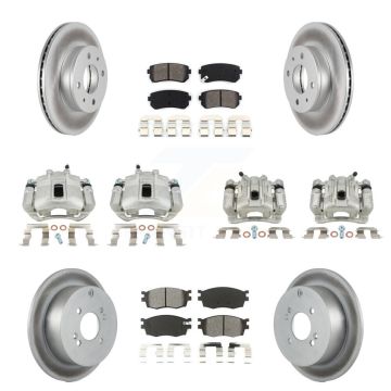 Front Rear Disc Brake Caliper Coat Rotor Semi-Metallic Pad Kit (10Pc) For Hyundai Accent KCG-101080S