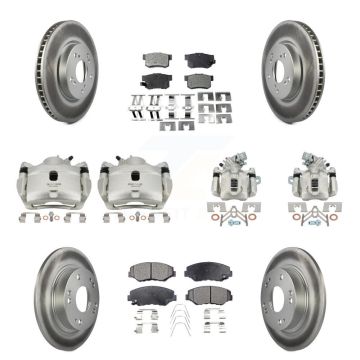 Front Rear Disc Brake Caliper Coated Rotors And Ceramic Pads Kit (10Pc) For Honda Civic KCG-101082T