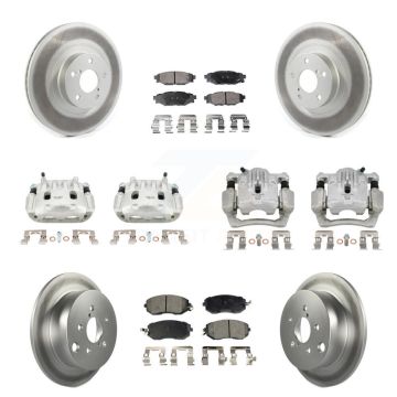 Front Rear Brake Caliper Coat Rotors Semi-Metallic Pad Kit (10Pc) For Subaru Forester XV KCG-101084P