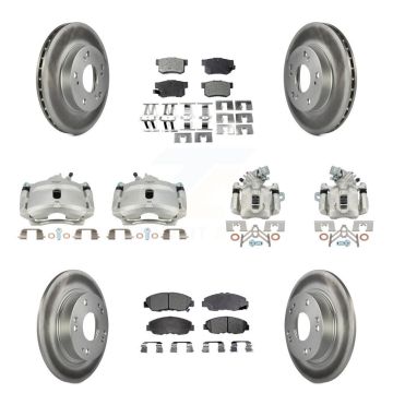 Front Rear Disc Brake Caliper Coated Rotors And Ceramic Pads Kit (10Pc) For Honda Civic KCG-101084T