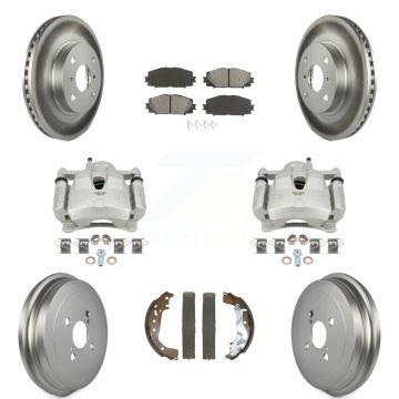 Front Rear Brake Caliper Coated Rotors Drum Semi-Metallic Pad Kit (8Pc) For Toyota Yaris KCG-101085S