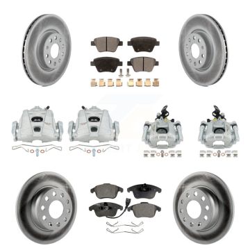 Front Rear Brake Caliper Coat Rotor & Ceramic Pad Kit (10Pc) For 12-14 Volkswagen Passat KCG-101089T
