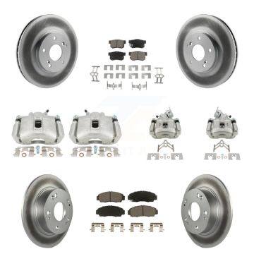 Front Rear Brake Caliper Coat Rotors & Ceramic Pad Kit (10Pc) For Honda Accord Acura TSX KCG-101090C