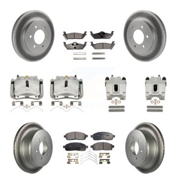Front Rear Brake Caliper Coat Rotor & Ceramic Pad Kit (10Pc) For Ford F-150 Lincoln Mark KCG-101092T