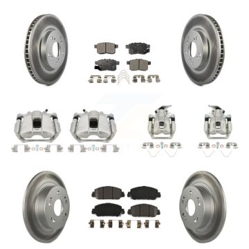 Front Rear Disc Brake Caliper Coat Rotor & Semi-Metallic Pad Kit (10Pc) For Honda Accord KCG-101095P