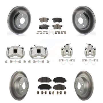 Front Rear Disc Brake Caliper Coat Rotor & Semi-Metallic Pad Kit (10Pc) For Honda Accord KCG-101096P